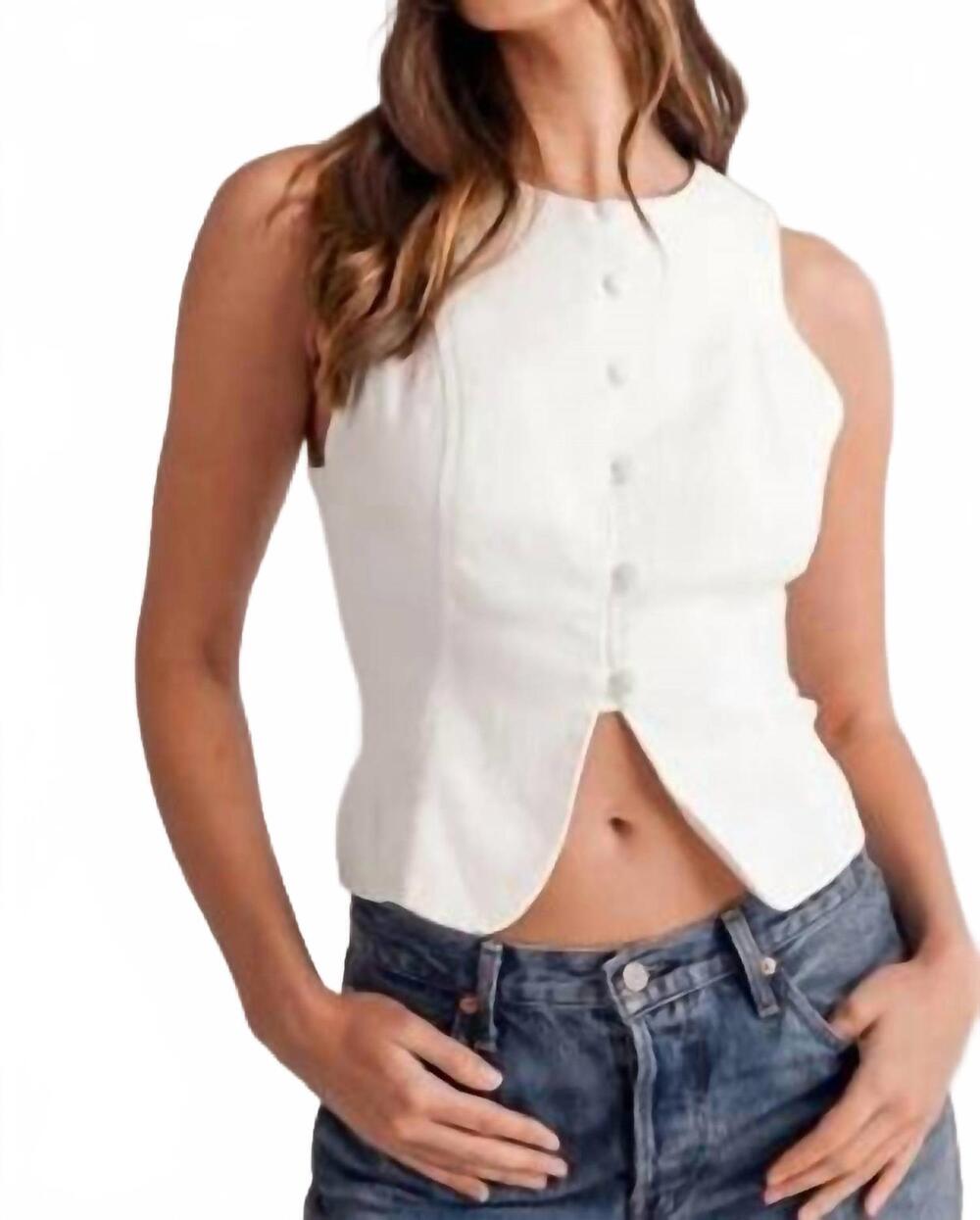 NEW MABLE linen button front back lace up vest in white